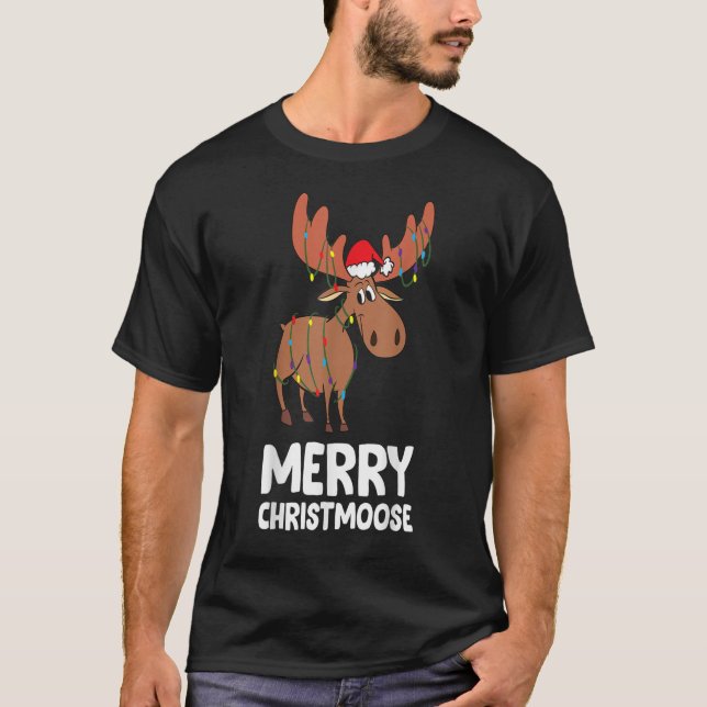 Merry Christmas Xmas Merry Christmoose Santa Hat M T-Shirt (Front)