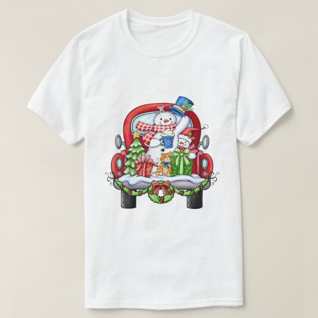 Merry Christmas Xmas Noel Santa Snowman T-Shirt (Design Front)