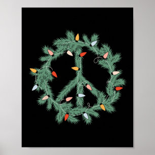 Merry Christmas Xmas Peace Sign Lights Funny Retro