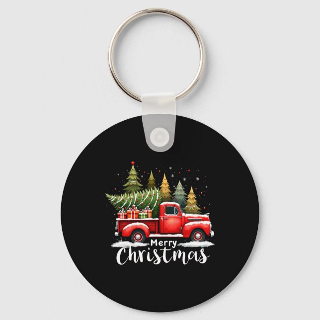 Merry Christmas Xmas Pet Lovers Red Truck Dog &amp Key Ring (Front)