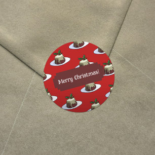 Merry Christmas! Xmas Pudding & Holly Pattern Classic Round Sticker