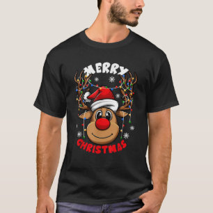 Merry Christmas Xmas Rudolph Reindeer Face T-Shirt