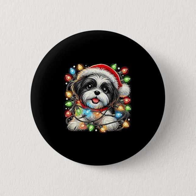 Merry Christmas Xmas Shih Tzu Santa Dog Men Women  6 Cm Round Badge (Front)