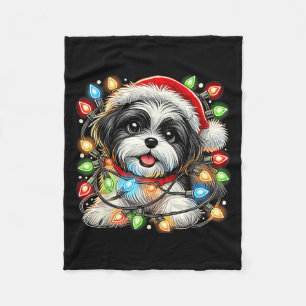 Merry Christmas Xmas Shih Tzu Santa Dog Men Women  Fleece Blanket