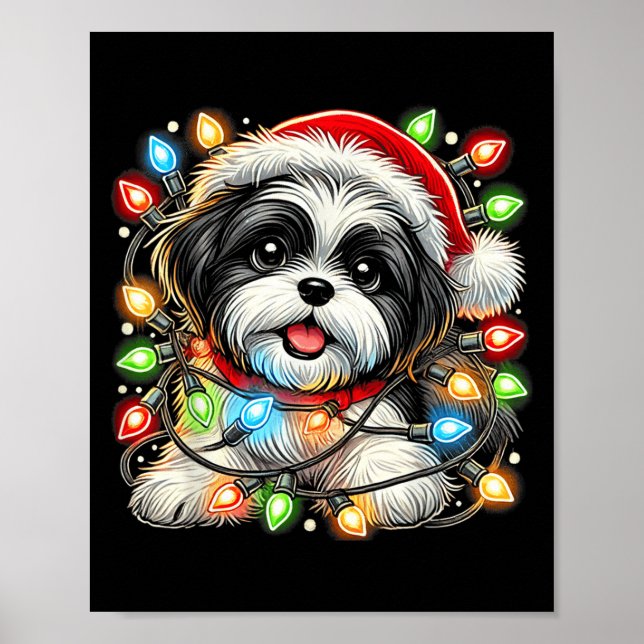 Merry Christmas Xmas Shih Tzu Santa Dog Men Women  Poster (Front)