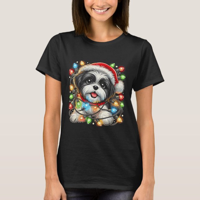 Merry Christmas Xmas Shih Tzu Santa Dog Men Women  T-Shirt (Front)