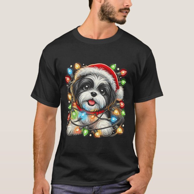 Merry Christmas Xmas Shih Tzu Santa Dog Men Women  T-Shirt (Front)