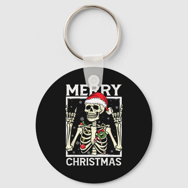 Merry Christmas Xmas Skull Skeleton Funny Men Wome Key Ring (Front)