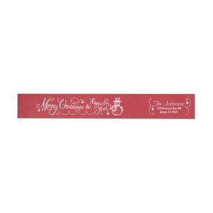 Merry Christmas Xmas Snowman Red Return Address 2 Wrap Around Label