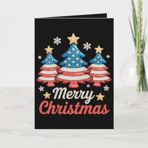 Merry Christmas Xmas Tree American US Flag Holiday Card