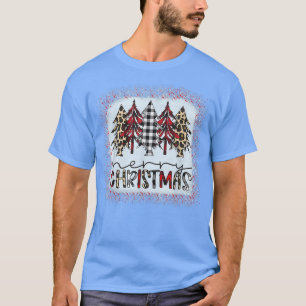 Merry Christmas Xmas Tree Leopard Buffalo Plaid Re T-Shirt