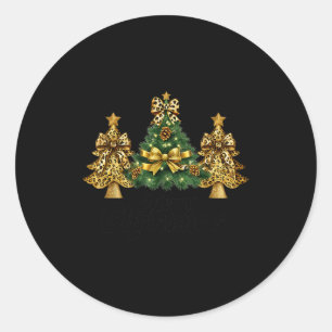 Merry Christmas Xmas Tree Leopard Print Coquette B Classic Round Sticker