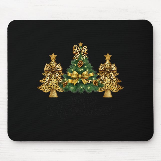 Merry Christmas Xmas Tree Leopard Print Coquette B Mouse Mat (Front)