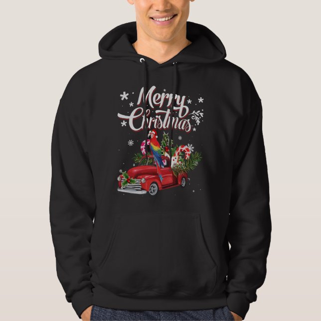 Merry Christmas Xmas Tree Red Truck Parrot Santa H Hoodie (Front)