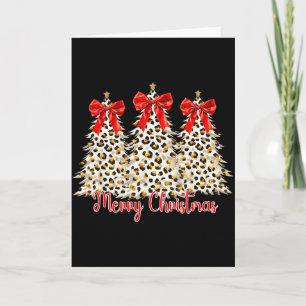 Merry Christmas Xmas Trees Leopard Coquette Bow Ho Card