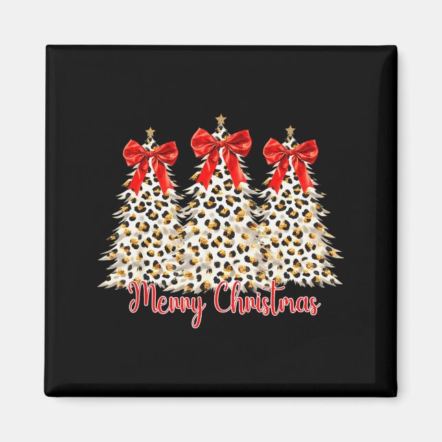 Merry Christmas Xmas Trees Leopard Coquette Bow Ho Magnet (Front)