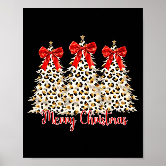 Merry Christmas Xmas Trees Leopard Coquette Bow Ho Poster (Front)