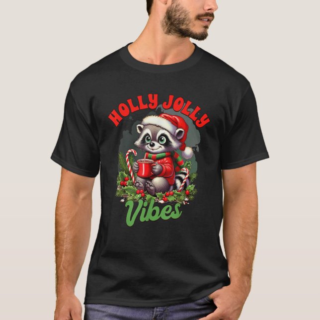 Merry Christmas Xmas Vibes Racoon Lover Holly A Jo T-Shirt (Front)