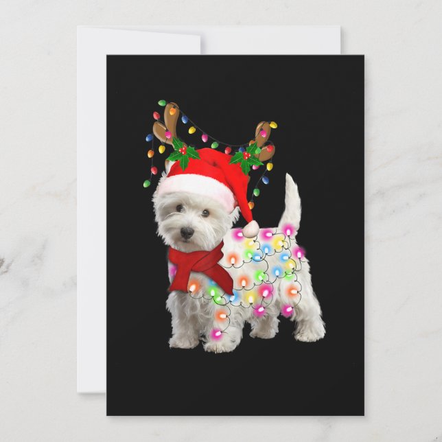 Merry Christmas Xmas Westie Dog Reindeer Cosplay Invitation (Front)