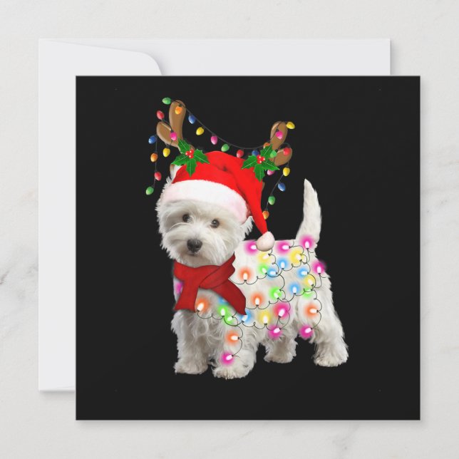 Merry Christmas Xmas Westie Dog Reindeer Cosplay Invitation (Front)
