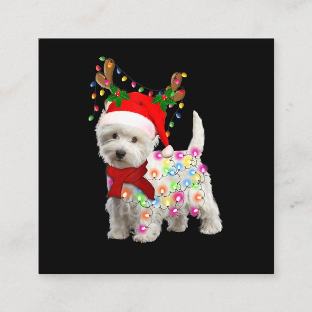 Merry Christmas Xmas Westie Dog Reindeer Cosplay Square Business Card (Front)