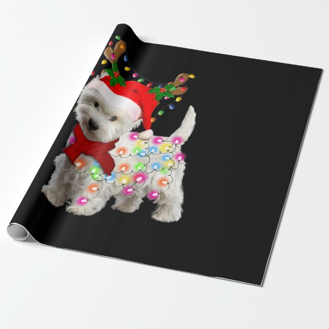Merry Christmas Xmas Westie Dog Reindeer Cosplay Wrapping Paper (Unrolled)