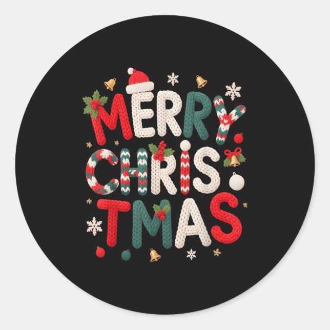 Merry Christmas Xmas Yarn Crochet Knitting Quilter Classic Round Sticker (Front)