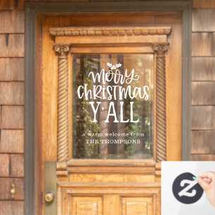 Merry Christmas y’All Artsy White Script Names Window Cling