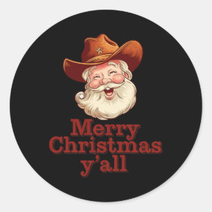 Merry Christmas Y’all Cowboy Santa Western Country Classic Round Sticker