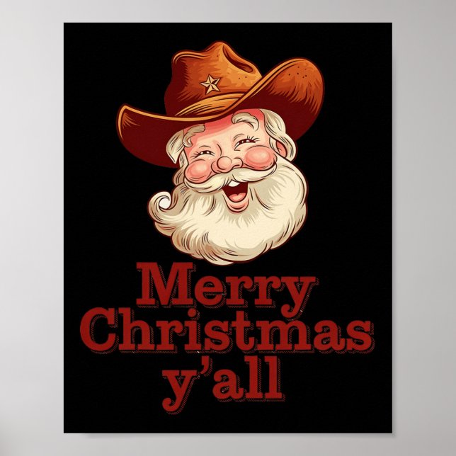 Merry Christmas Y’all Cowboy Santa Western Country Poster (Front)