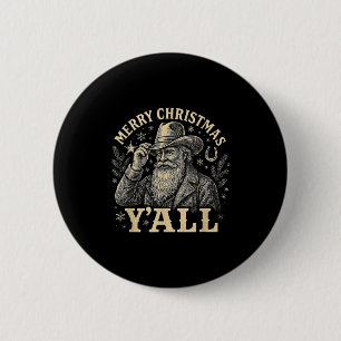 Merry Christmas Y’all Cowboy Western Santa Tee 6 Cm Round Badge