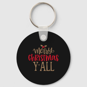 Merry Christmas Y All Fun Red Gold Tygraphy T Shir Key Ring