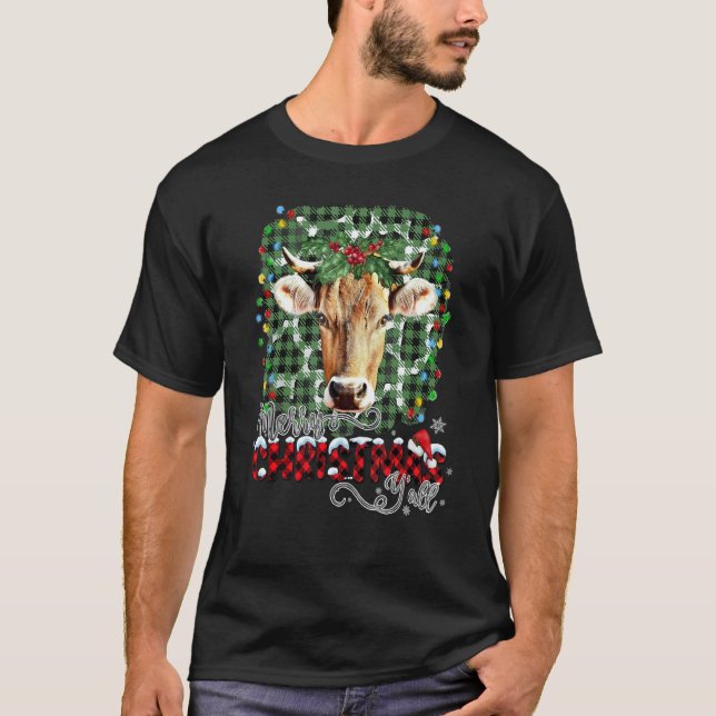 Merry Christmas Y all Highland Cow Heifer Animal T-Shirt (Front)