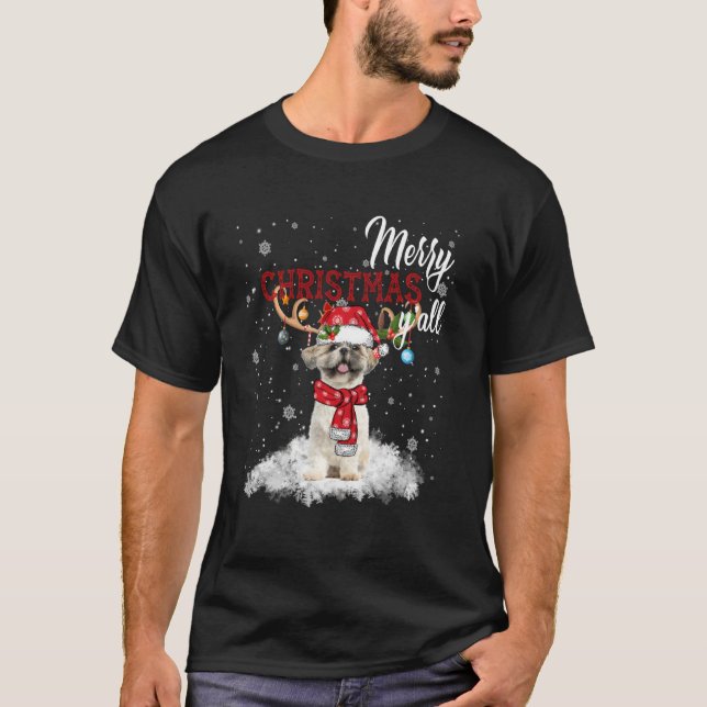 Merry Christmas Y All Shih Tzu Christmas Ornaments T-Shirt (Front)