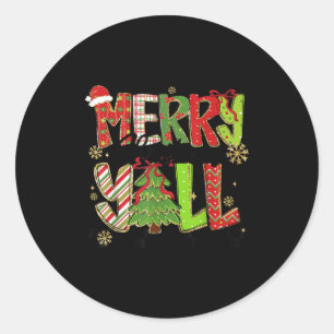 Merry Christmas Y’all Southern Christmas Tree Girl Classic Round Sticker
