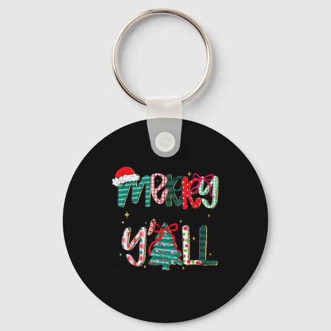 Merry Christmas Y’all Southern Christmas Tree Girl Key Ring (Front)