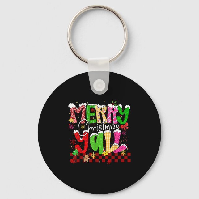 Merry Christmas Y’all Southern Christmas Tree Girl Key Ring (Front)
