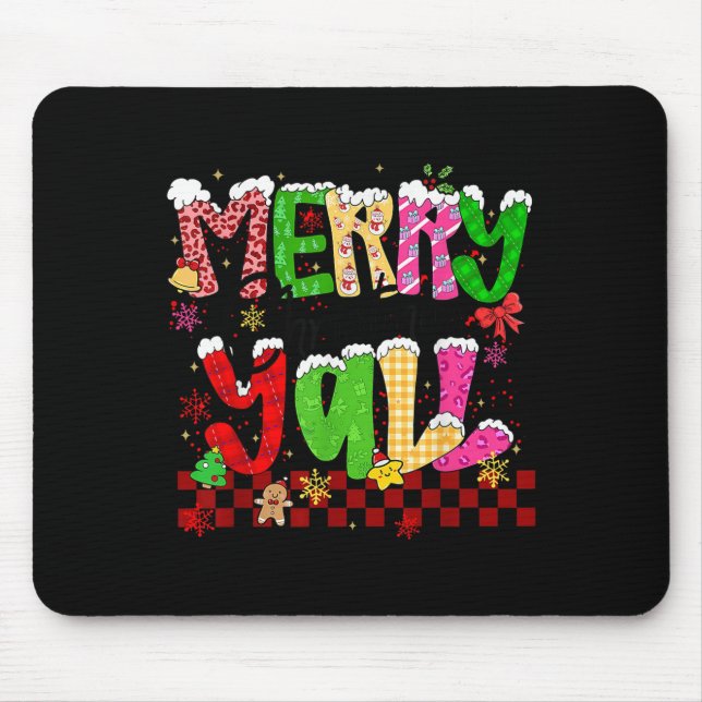 Merry Christmas Y’all Southern Christmas Tree Girl Mouse Mat (Front)