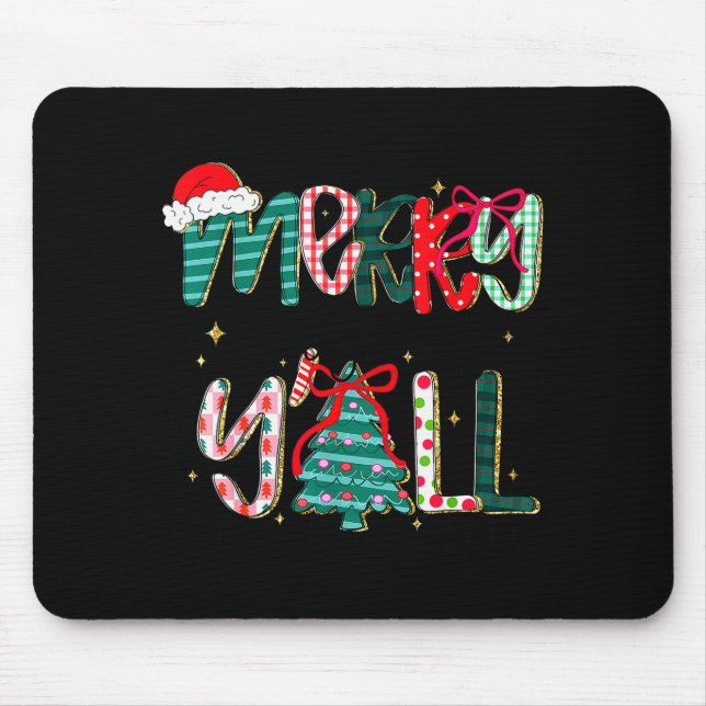 Merry Christmas Y’all Southern Christmas Tree Girl Mouse Mat (Front)