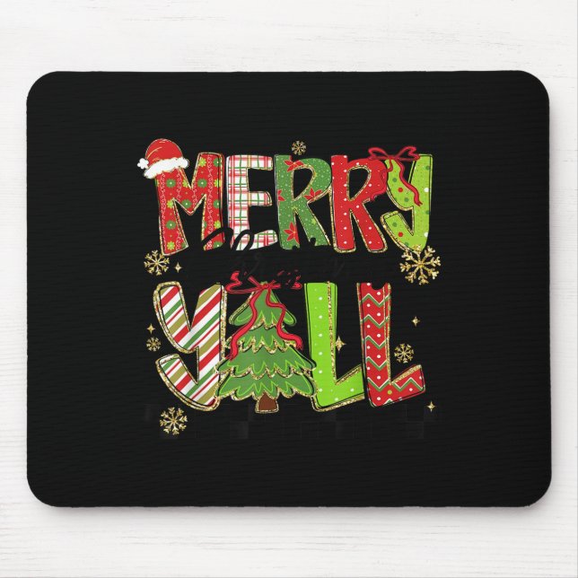 Merry Christmas Y’all Southern Christmas Tree Girl Mouse Mat (Front)