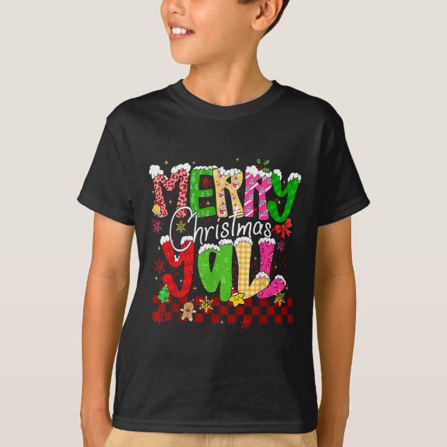 Merry Christmas Y’all Southern Christmas Tree Girl T-Shirt (Front)