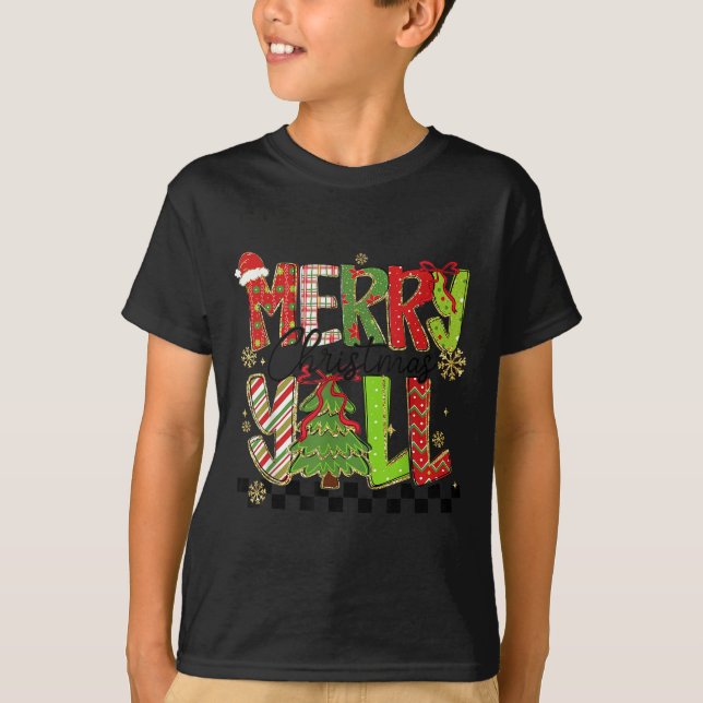 Merry Christmas Y’all Southern Christmas Tree Girl T-Shirt (Front)