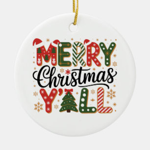 Merry Christmas Y’all Southern Holiday Festive Ceramic Tree Decoration