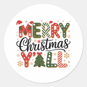 Merry Christmas Y’all Southern Holiday Festive Classic Round Sticker