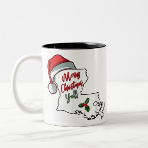 Merry christmas y all southern louisiana santa hat Two-Tone coffee mug