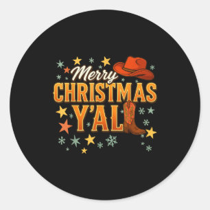Merry Christmas Y’all Western Cowboy Cowgirl Boot Classic Round Sticker