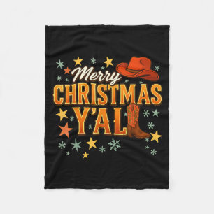 Merry Christmas Y’all Western Cowboy Cowgirl Boot Fleece Blanket