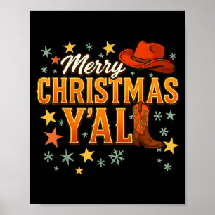 Merry Christmas Y’all Western Cowboy Cowgirl Boot  Poster