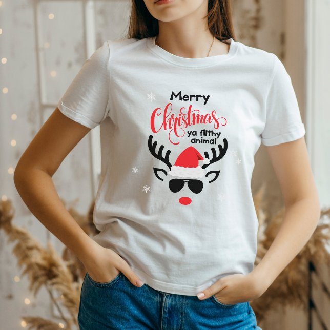 Merry Christmas Ya Filthy Animal Funny Reindeer T-Shirt (Creator Uploaded)