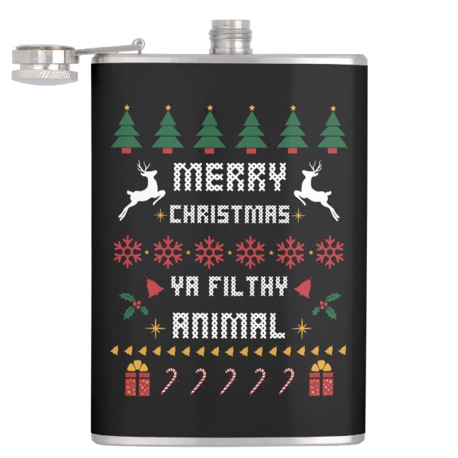 Merry Christmas Ya Filthy Animal Ugly Christmas Hip Flask (Opened)